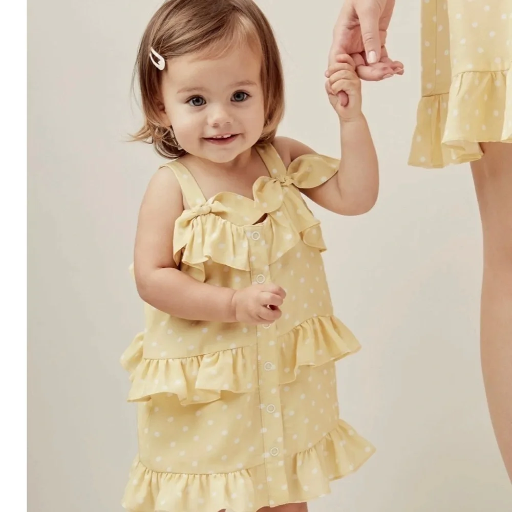 Yellow Polka Dot Ruffle Kids Dress